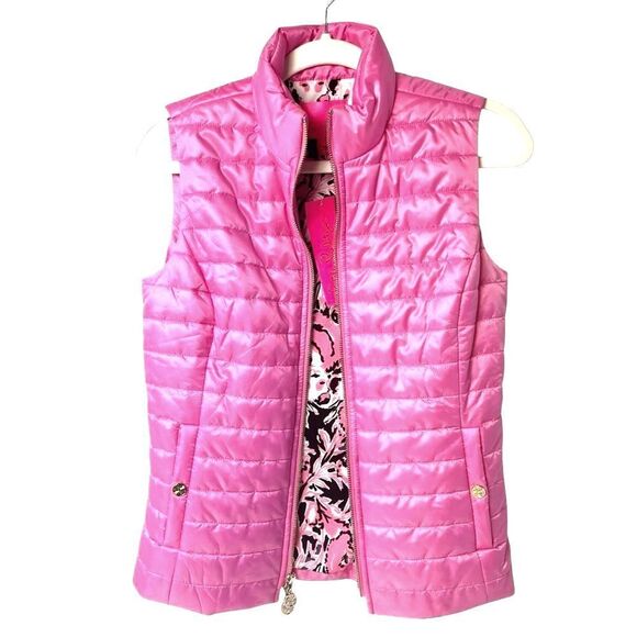 Lilly Pulitzer Elyn Puffer Vest 60th Anniversary Print Pink Size XS NWT - Picture 1 of 14